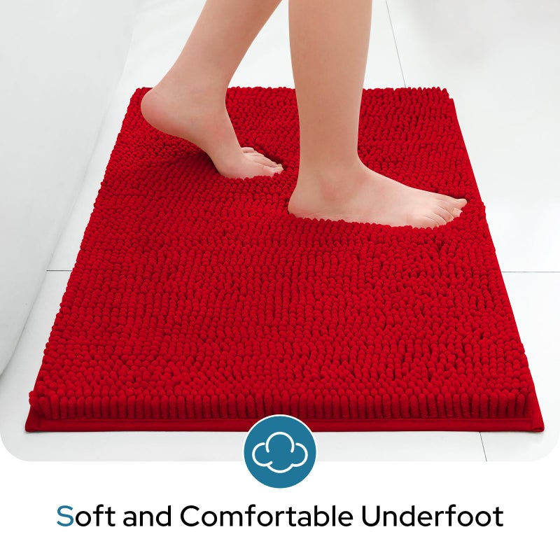 BYSURE Red Bathroom Rugs Sets 3 Piece with Toilet Lid Cover Non Slip Extra Absorbent Plush Chenille Soft Washable Bath Mats - Image 4